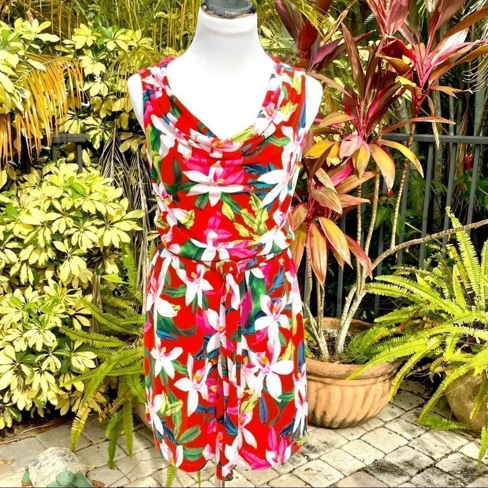 Express Tropical Floral Belted Mini Dress - Picture 2 of 5